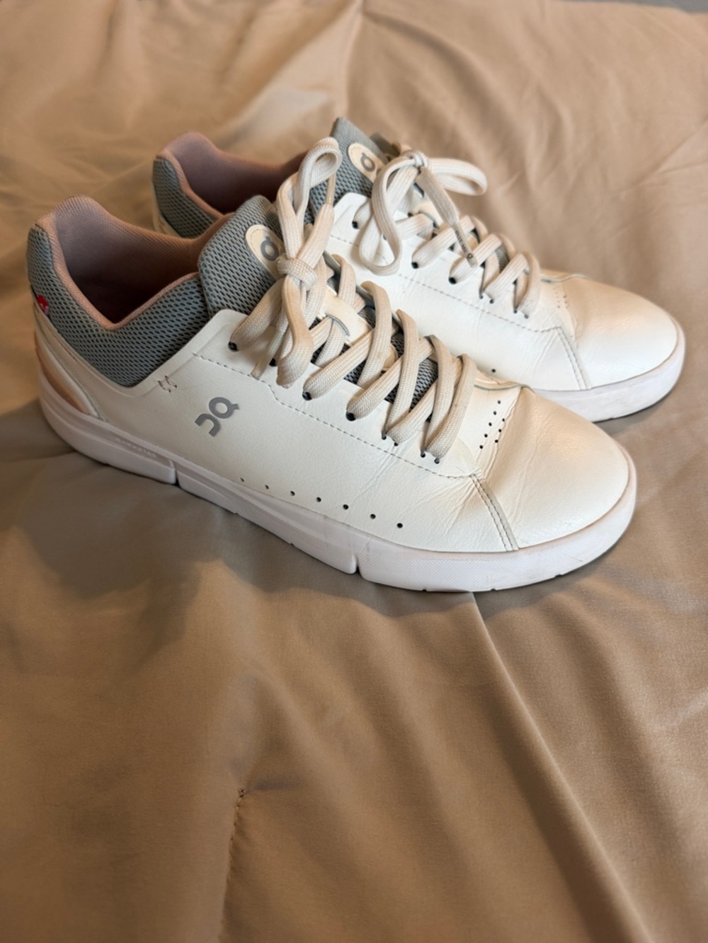On Running Women’s White Sneakers with Gray and Light Pink Accents